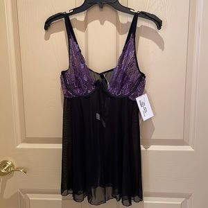 Brand New 2 piece babydoll and thong in purple and black